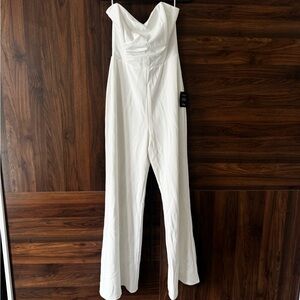 Lulu's White Strapless Wide-Leg Jumpsuit